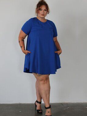 Plus size trapeze dress blue 6X